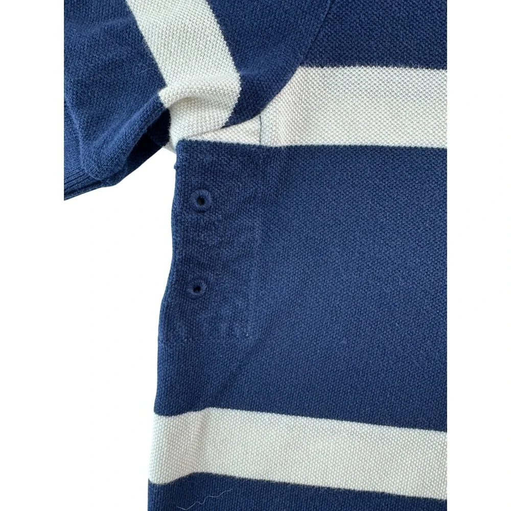 Polo Ralph Lauren Mens Custom Fit Striped Rugby Polo Shirt Navy White Sz LG Logo